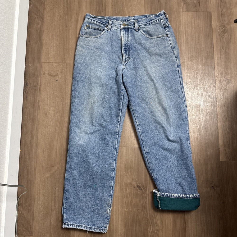 LL Bean Jeans Mens Size 35x32 Fleece Green Lined Relaxed Fit Denim 100% Cotton